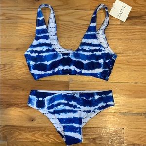 Reversible Blue and White Bikini Set